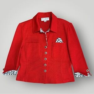 St John Knit Jacket 10 Red Print Trim Vintage Old Money designer luxury USA